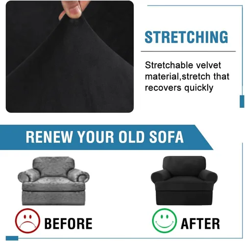 Vista 6 de H.VERSAILTEX Funda para sofá de 2 piezas, fundas para sillón con cojines en forma de T, funda para sofá de terciopelo grueso, protector de muebles