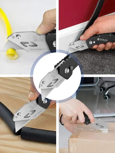 Vista 5 de Cuchillo multiuso, BIBURY Versión mejorada de corte resistente, cuchillo de bolsillo para alfombras con 10 cuchillas SK5 de acero inoxidable