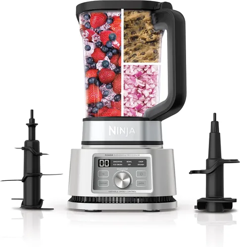 Ninja Foodi SS201 Power Blender & Procesador. Batidora de trituración 3 en 1, mezcladora de masa y procesador de alimentos 1400WP smartTORQUE 6