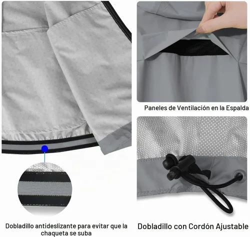 Vista 4 de baleaf Chaqueta impermeable para hombre con capucha ligera reflectante A-Negro