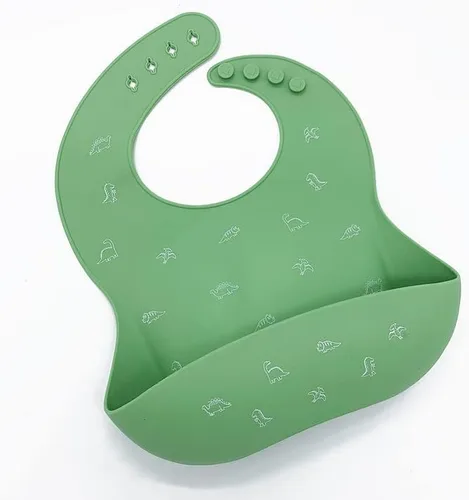 Vista 4 de Baberos de silicona para bebés, ajuste ajustable, babero impermeable, suministros de alimentación para bebés