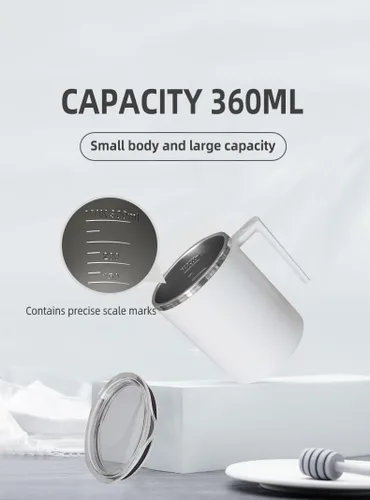 Vista 5 de Taza autoagitante, taza de café autoagitante, adecuada para café, leche, cacao y otras bebidas (Blanco)