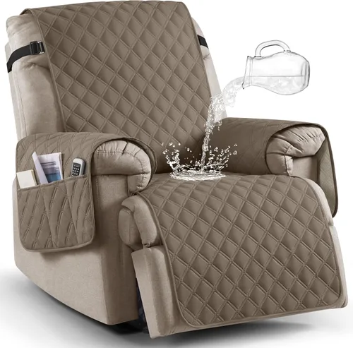 Vista 29 de Ruaozz Funda para Silla Reclinable 100% Impermeable Antideslizante Funda Reclinable para Silla Reclinable Funda de Asiento de Silla Lavable con Beige