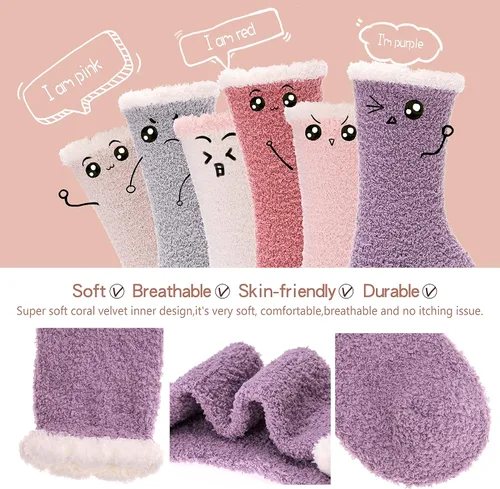 Vista 5 de EBMORE Womens Fuzzy Socks Slipper Fluffy Cozy Comfy Cabin Plush Warm Winter Sleep Home Soft Socks
