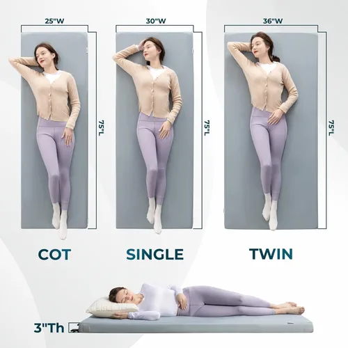 Vista 4 de Kingfun Colchón de espuma viscoelástica CertiPUR-US de 3 pulgadas, almohadilla de dormir impermeable enrollable, tapetes gruesos para piso