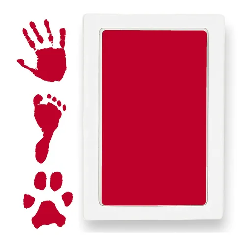 Almohadilla de tinta extra grande de tacto limpio para huellas de manos y pies de bebé – Sello de manos y pies de bebés sin tinta – Segura para Rojo