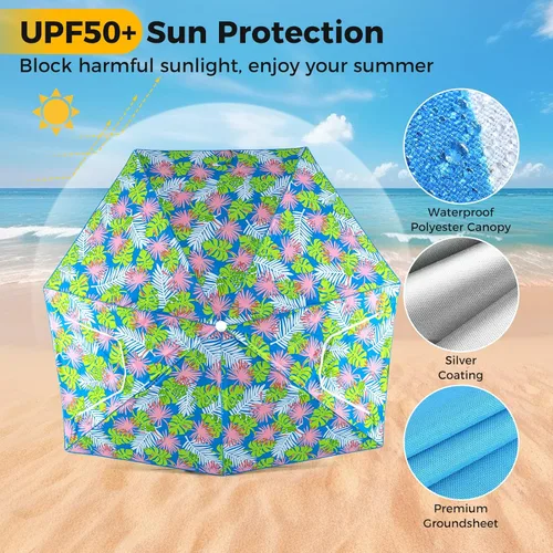 Vista 2 de GYMAX Tienda de campaña para sombrilla de playa, 2 en 1, UPF50+, con bolsa de transporte, hoja de tierra, paneles laterales, refugio solar