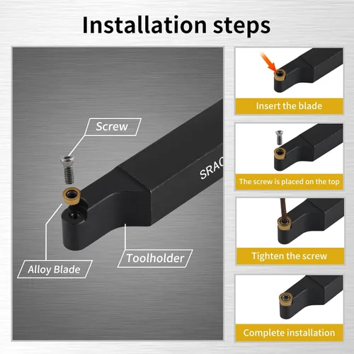 Vista 3 de Herramienta de torneado de torno indexable de 1/2 pulgadas y 0.472 in, kit de 12 piezas, 2 piezas de soporte de herramientas de torno de metal