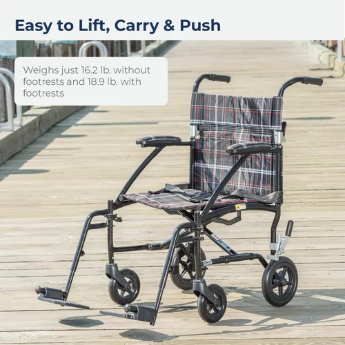 Vista 3 de Silla de ruedas Drive Medical Fly Lite de aluminio ultraligero, silla de transporte, DFL19-BLK, 19", Black Frame, 1, 1