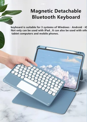 Vista 7 de iPad Air Air2 iPad 5ª 6ª generación 9.7 pulgadas iPad 5 iPad 6 Funda con teclado Touchpad horizontal/vertical Soporte magnético desmontable BT