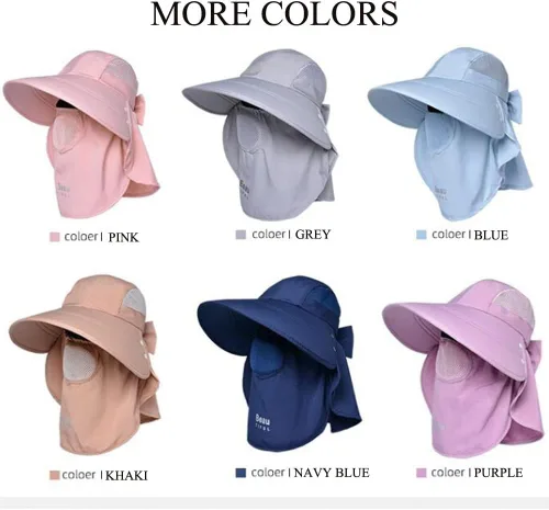 Vista 7 de KORADI Sombreros de pesca solar para mujer, ala ancha, protección UV, plegable, sombrero de verano con solapa desmontable