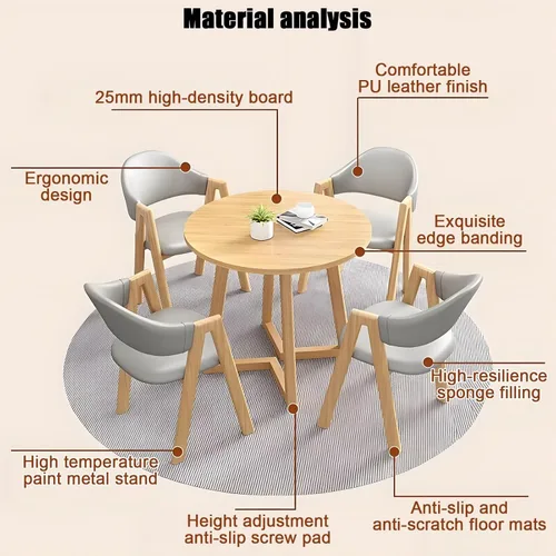 Vista 2 de YVYKFZD Office Reception Room Club Table and Chair Set, Simple Kitchen Dining Table Set for 4, Round Conference Table with Metal Legs, Small