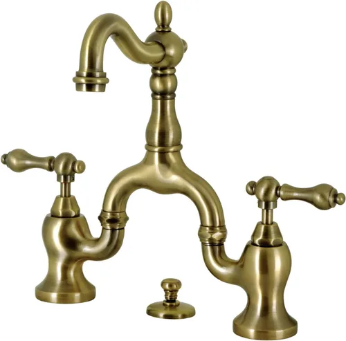 Kingston Brass KS7973AL - Grifo de baño con puente de campo inglés, emergente, alcance de boquilla de 4-11/16 pulgadas, latón antiguo