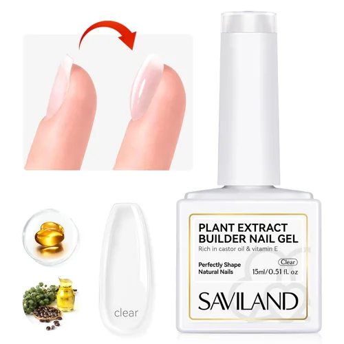 SAVILAND Clear Builder - Gel de uñas de 0.5 fl oz (0.5 onzas líquidas), gel de extensión de uñas en una botella, gel duro fortalecedor de uñas rico