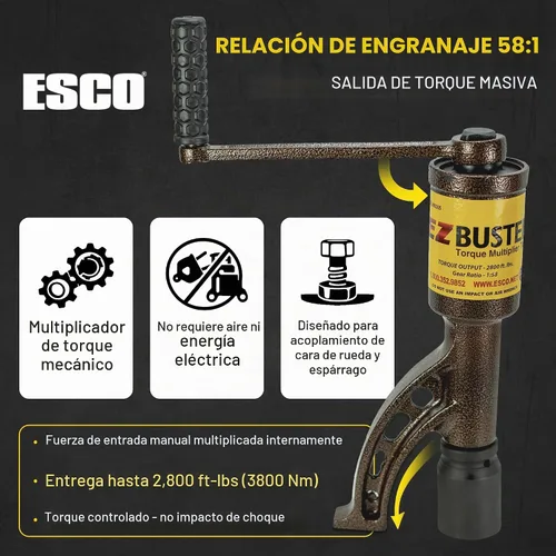 Vista 3 de ESCO 60305 Llave dinamométrica para camiones EZBuster Herramienta manual para aflojar tuercas, con estuche de transporte