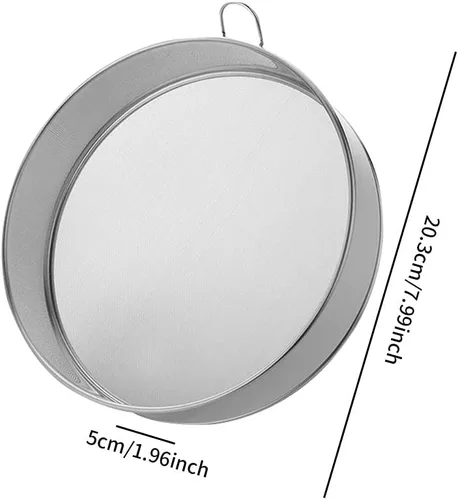 Vista 2 de Tamiz de harina de acero inoxidable - Malla fina, malla 80, redondo profesional duradero (plata)