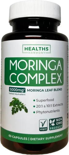 Cápsulas de moringa (suministro para 2 meses) de alta resistencia - Mezcla avanzada de hoja de moringa 20:1 extracto 235mg de hoja de moringa en