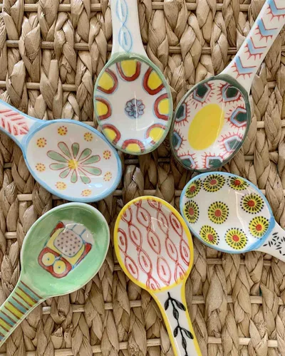 Vista 4 de Juego de 6 cucharas de café de cerámica, cucharaditas multiusos para expreso, té, postre, varios colores brillantes, sin plomo, aptas