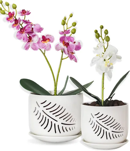 Macetas de orquídea con agujeros, maceta de orquídea de 5+6 pulgadas, macetas de cerámica para amantes de las plantas, mejoran la buena ventilación