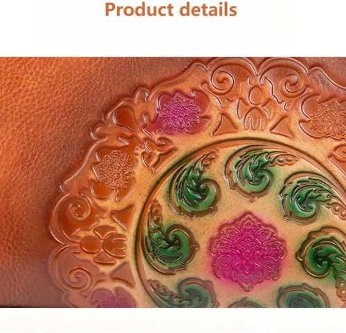 Vista 7 de Genuine Leather Floral Embossed Handbag for Women Handmade Vintage Tote Purse