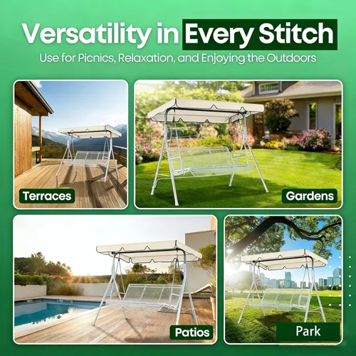 Vista 5 de Toldo de repuesto para columpio de patio, protección 420D para todo tipo de clima, resistente a los rayos UV, para jardín, parque, porche, cubierta