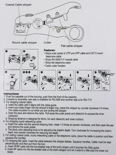 Vista 5 de Pack 2pcs Universal Cable Wire Stripper Cutter Stripping Tool for Flat or Round UTP Cat5 Cat6 Wire Coax Coaxial