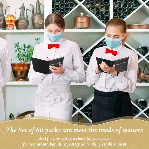 Vista 7 de 10 piezas de presentadores de cheques para restaurantes, porta tarjetas de cheques de invitados, libros de cuentas de restaurante negros, porta
