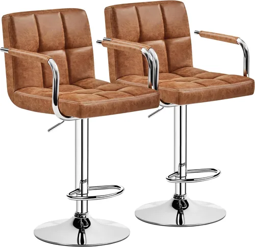 Vista 148 de Yaheetech - 4 taburetes de bar ajustables para mostrador de cocina, taburetes de bar/mostrador, silla de comedor giratoria hidráulica de piel Marrón