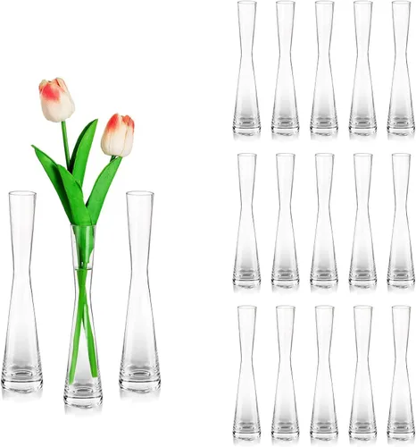 Vista 8 de Glasseam Jarrones de cristal para centros de mesa: 6 piezas de jarrón pequeño y delgado transparente para flores, decoración de mesa de rosas