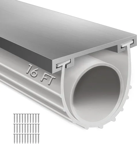 Vista 10 de Sellos de puerta de garaje de goma inferior con kit de base de retención de pistas de aluminio preperforado, kit de sellado de clima de forma de U