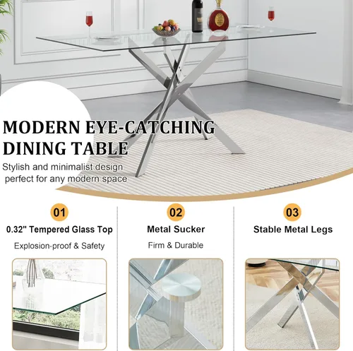 Vista 153 de Mesa de comedor redonda de 36 pulgadas para 4, mesas de cocina y comedor de cristal, moderna mesa de comedor circular con mesa de vidrio templado