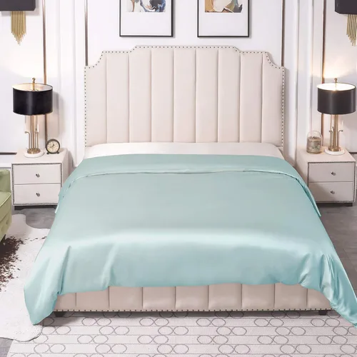 Vista 2 de THXSILK Lujosa funda de edredón de seda sin costuras, 25 Momme de seda de morera para edredón de plumón, cierre de cremallera, solo 1 funda de Azul