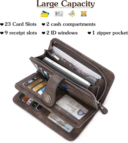 Vista 6 de BOSTANTEN Cartera de cuero genuino para mujer de gran capacidad cartera de mano con bloqueo RFID