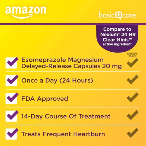 Vista 3 de Yaxa Basic Care Esomeprazol Magnesio Minicápsulas, 20 mg, reductor de ácido, medicamento para la acidez estomacal de 24 horas, 42