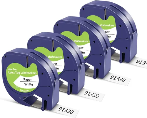 Vista 9 de Paquete de 4 cintas de repuesto para rotuladora Dymo Letratag de plástico transparente 16952, compatible con recambios Dymo Letratag transparentes