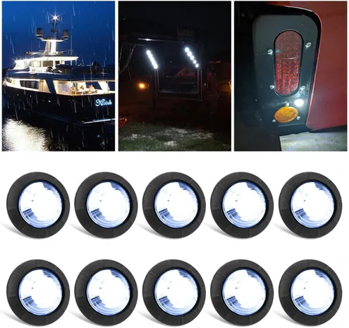 Vista 12 de juego de 10 luces LED selladas impermeables ámbar de 3/4" mini redondas, luces indicadoras delanteras, traseras y laterales, luces de gálibo