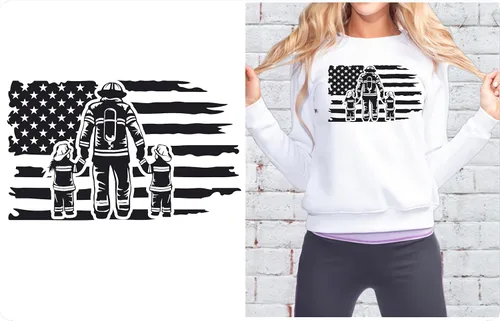 Vista 3 de SEC Apparel Parches termoadhesivos de la familia de bomberos de la bandera estadounidense, calcomanías de transferencia para camisetas, ropa