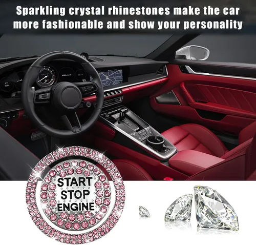 Vista 5 de Calcomanía brillante para botón de arranque de automóvil, diamantes de imitación brillantes que protegen completamente el botón, cubierta decorativa