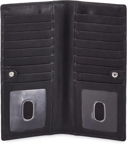 Cartera larga para hombres y mujeres, de cuero, delgada, plegable, con bloqueo RFID, tarjetero negro (Black Crazy Horse)