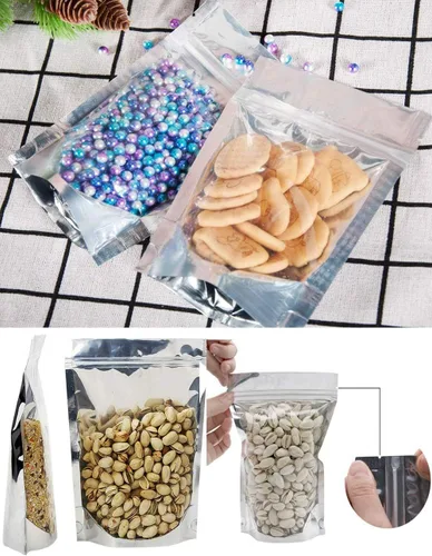 Vista 8 de 100 bolsas de papel de aluminio de pie, a prueba de olores, bolsas herméticas resellables para alimentos con cierre de cremallera, bolsas sellables