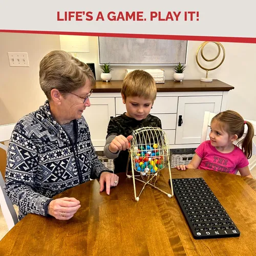 Vista 6 de MR CHIPS Juego de bingo profesional de 11 pulgadas de alto con jaula de acero, bolas eternas de 7/8 pulgadas, tablero maestro para bolas