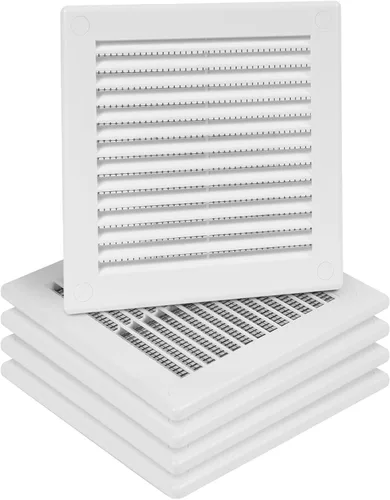 Vista 35 de Cubierta cuadrada de ventilación de aire de 4 x 4 pulgadas (tamaño exterior) - Deflector de ventilación de plástico blanco - Malla de pantalla