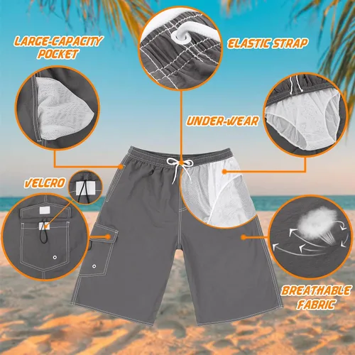 Vista 3 de Traje de baño para hombre, de secado rápido, con forro de malla, divertido traje de baño