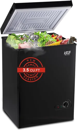 Chest Freezer 3.5 Cu.Ft Mini 7 Gears Temperature Control Compact Deep Freezer with Top Open Door and Removable Storage Basket Black