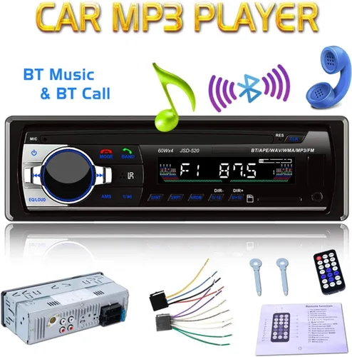 Eaglerich Radio FM estéreo de 12 V, reproductor de audio MP3, teléfono Bluetooth integrado con puerto USB SD MMC, radio para coche, Bluetooth en el
