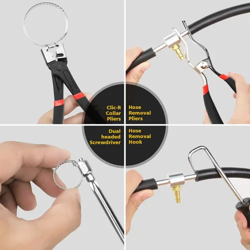 Vista 5 de BETOOLL 9 alicates de abrazadera de manguera, con cable flexible, abrazadera de manguera de largo alcance, tipo Clic R, mordaza giratoria y alicates