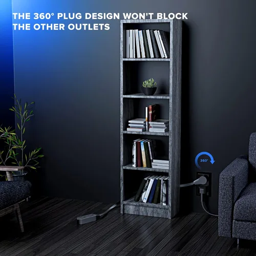 Vista 9 de Maximm Cable de extensión de enchufe plano giratorio de 360° de 2 pies, 16/3 AWG, múltiple, extensión de 3 tomas de corriente, cable de conexión a