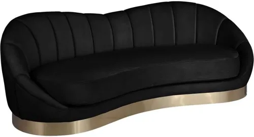 Bowery Hill Sofá tapizado, terciopelo negro con base de acero inoxidable dorado cepillado, 91.5 pulgadas de ancho x 40 pulgadas de profundidad x 32