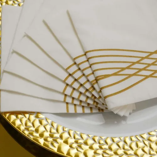 Efavormart - Paquete de 20 servilletas de cóctel de papel Airlaid con tacto de lino blanco/dorado, servilletas desechables de alta calidad con