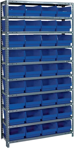 Vista 187 de Quantum QSBU-245BK Heavy Duty Shelving Unit with (7) Shelves and (24) QUS245 Black Bins for Garage Warehouse Storage Distribution 400 lb Load